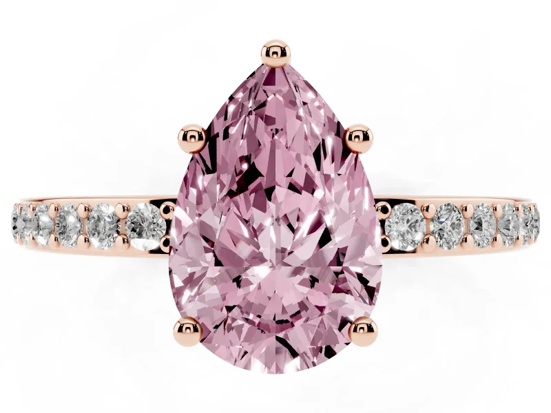 Fancy Pink Pear Cut Diamond Pavé Band Ring Set in Rose gold with Prong-Set Center Stone