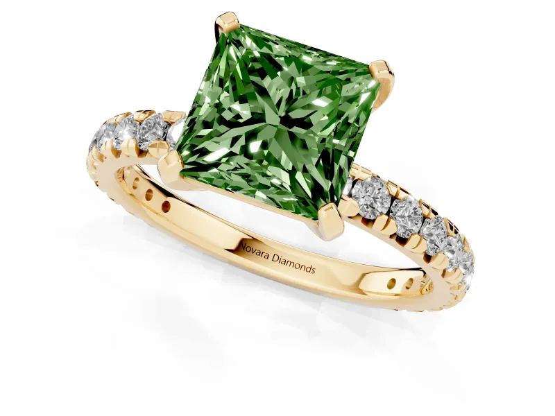 Princess Cut Engagement Ring Setting for a Fancy Green Lab-Grown Diamond | Yellow Gold - Design NV-24510