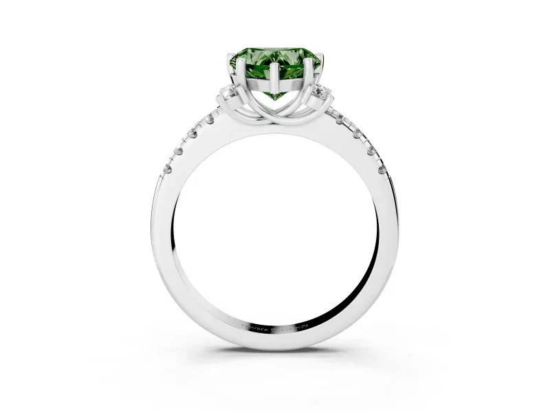 Heart-Shaped Side Stone Engagement Ring Setting for a Fancy Green Lab-Grown Diamond | Pave Band | Sterling Silver