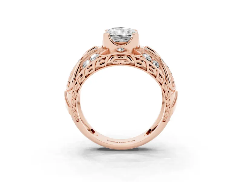 Radiant Cut Art Deco Graduated Pave Engagement Ring Setting | Split Shank | Rose Gold