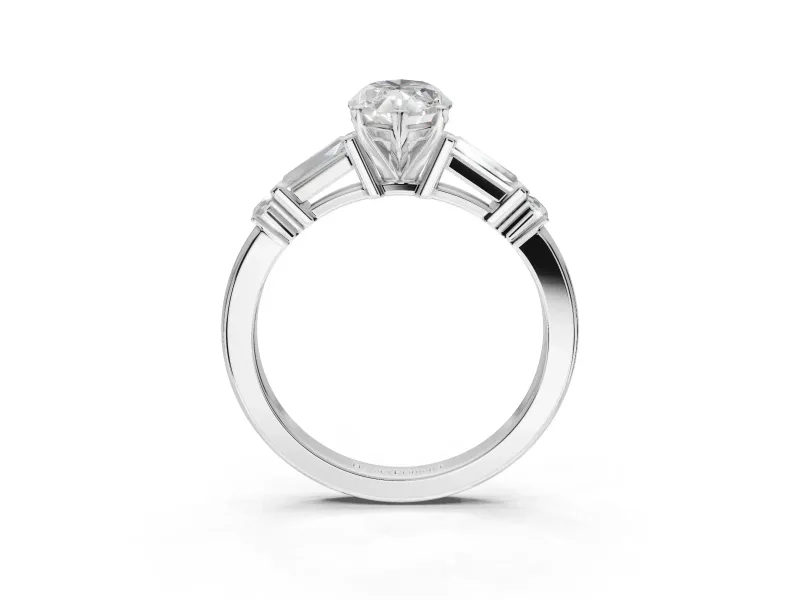 Marquise Tapered Baguette Engagement Ring Setting | Bar Set Sides | White Gold