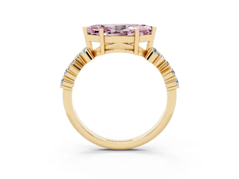 Marquise Scattered Accent Engagement Ring Setting for a Fancy Pink Lab-Grown Diamond | Yellow Gold