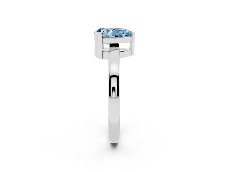 Fancy Blue Pear Cut Diamond Solitaire Ring Set in Platinum with Prong Head and Smooth Polished Band