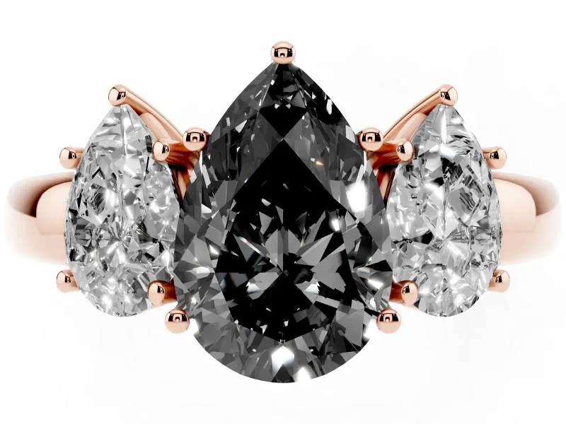 Pear-Shaped Three Stone Engagement Ring Setting for a Black Center | Plain Band | Rose Gold