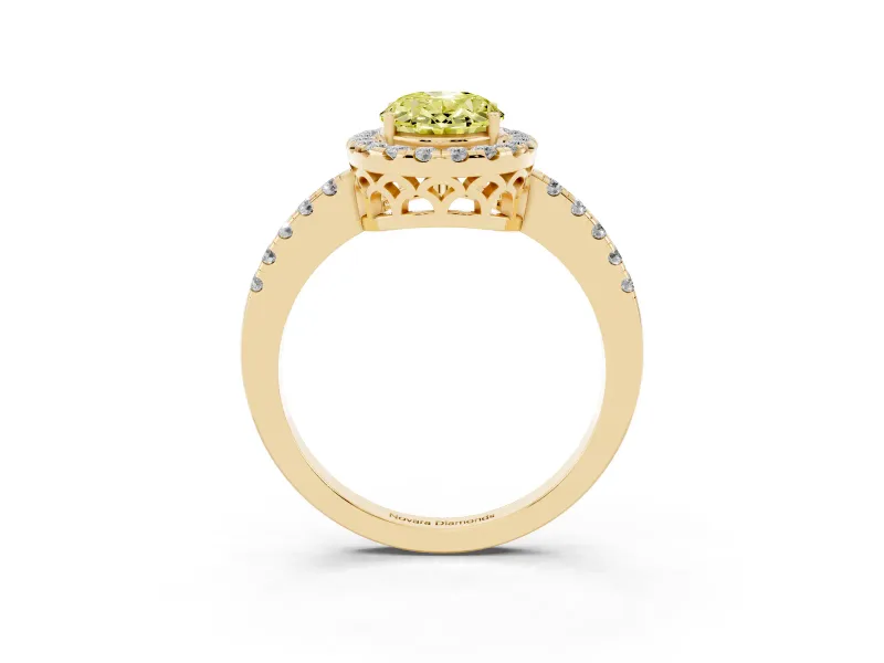 Oval Halo Engagement Ring Setting for a Fancy Yellow Lab-Grown Diamond | Pavé Band | Yellow Gold