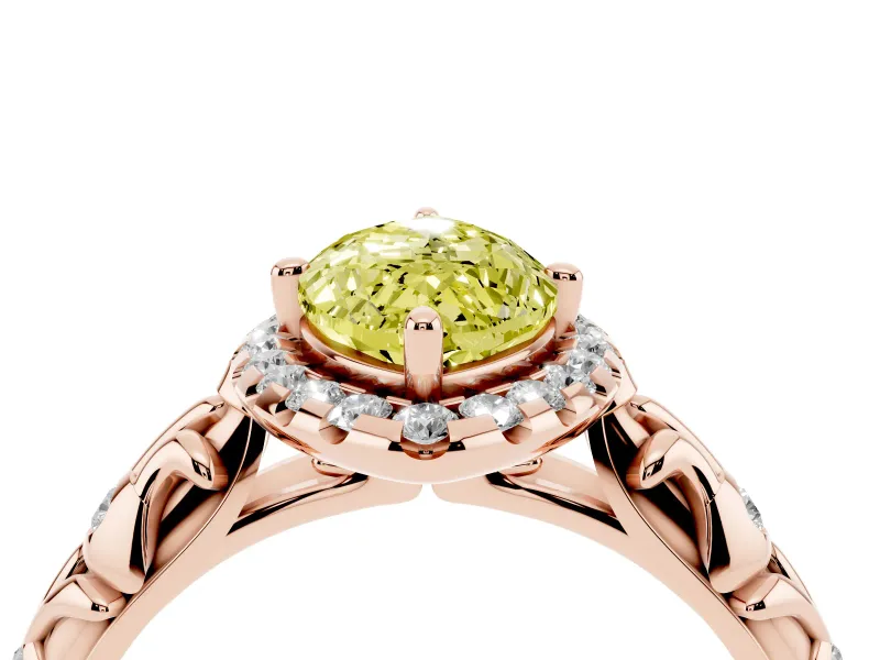 Marquise Leaf Halo Engagement Ring Setting for a Fancy Yellow Lab-Grown Diamond | Rose Gold