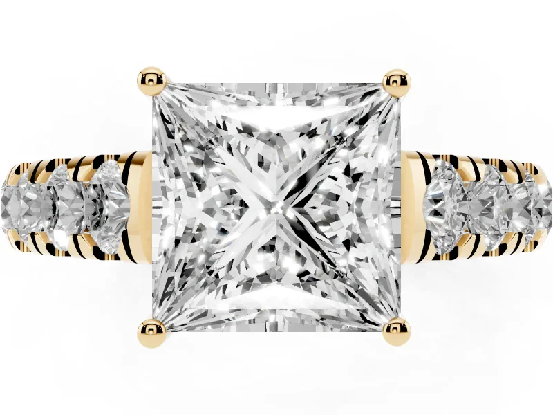 Princess Cut Cut-Down Side Stone Engagement Ring Setting | Scalloped Shoulders | Yellow Gold