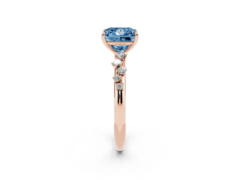 Princess Cut Graduated Solitaire Engagement Ring Setting for a Fancy Blue Lab-Grown Diamond | Rose Gold