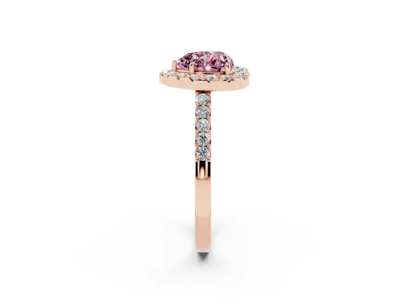 Heart-Shaped Halo Engagement Ring Setting for a Fancy Pink Lab-Grown Diamond | Single Row Pavé Band | Rose Gold