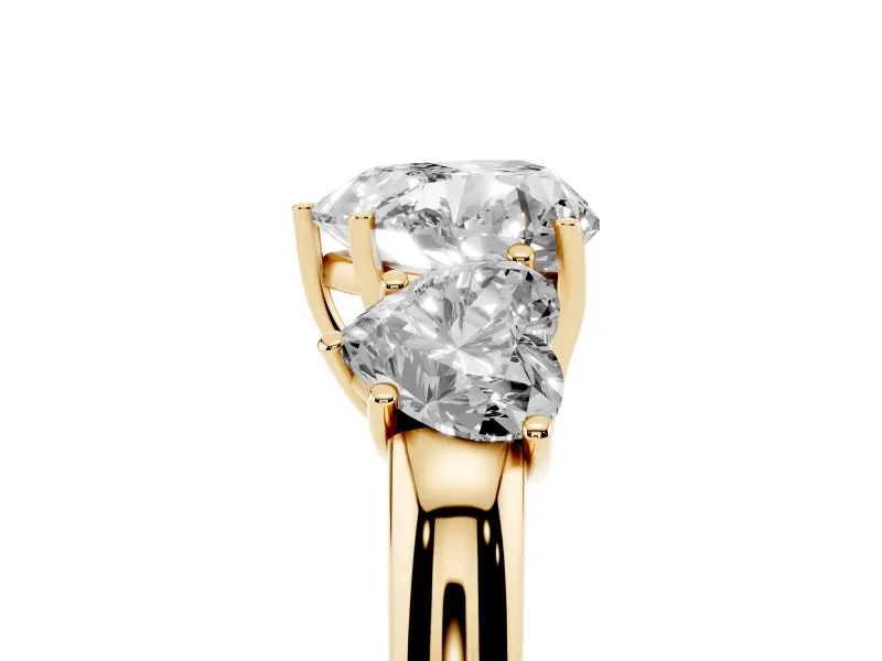Heart-Shaped Three Stone Engagement Ring Setting | Matching Side Stones | Yellow Gold