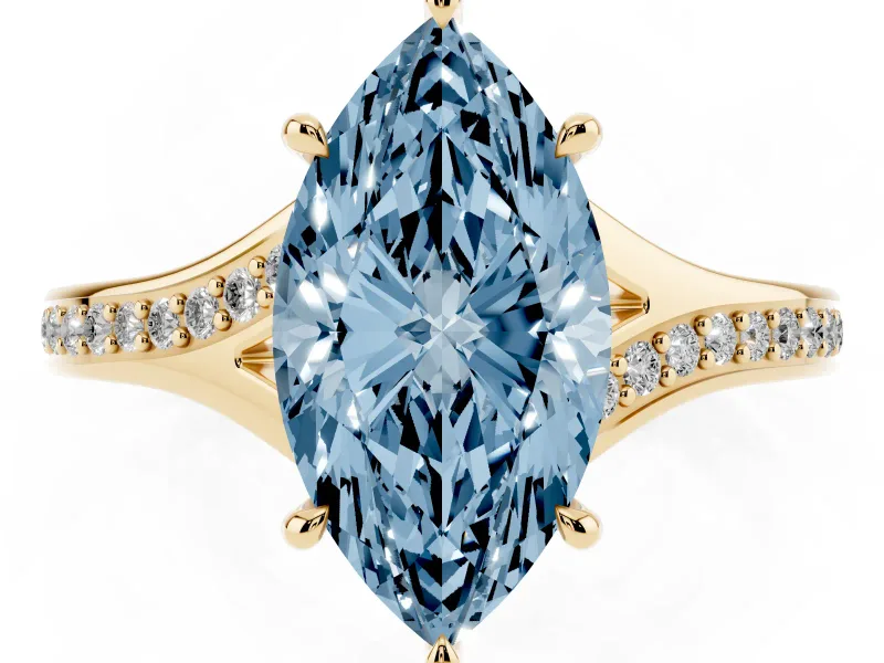 Marquise Pave Solitaire Engagement Ring Setting for a Fancy Blue Lab-Grown Diamond | Sweeping Shoulders | Yellow Gold