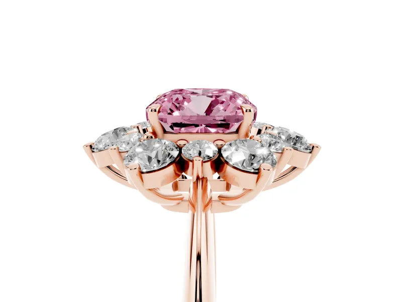 Cushion Cut Cluster Halo Engagement Ring Setting for a Fancy Pink Lab-Grown Diamond | Rose Gold