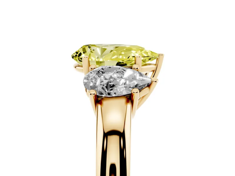 Pear-Shaped Three Stone Engagement Ring Setting for a Fancy Yellow Lab-Grown Diamond | Yellow Gold - Design NV-24844