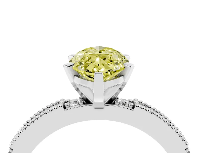 Fancy Yellow Marquise Cut Diamond Solitaire Ring Set in White gold with Slim Pavé Band and Prong Setting