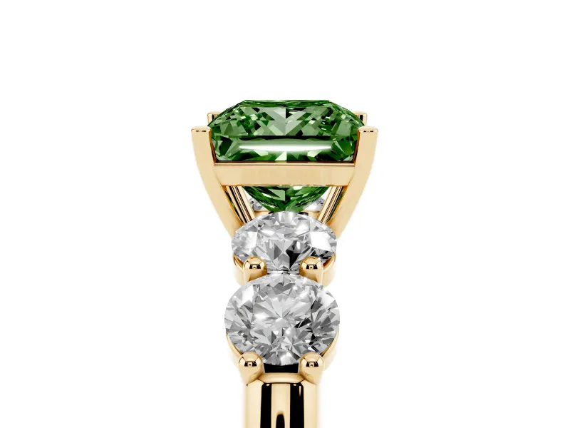 Princess Cut Five Stone Engagement Ring Setting for a Fancy Green Lab-Grown Diamond | Plain Band | Yellow Gold