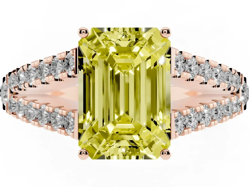 Emerald Cut Graduated Split Shank Engagement Ring Setting for a Fancy Yellow Lab-Grown Diamond | Rose Gold