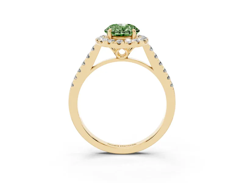 Oval Raised Halo Engagement Ring Setting for a Fancy Green Lab-Grown Diamond | Yellow Gold