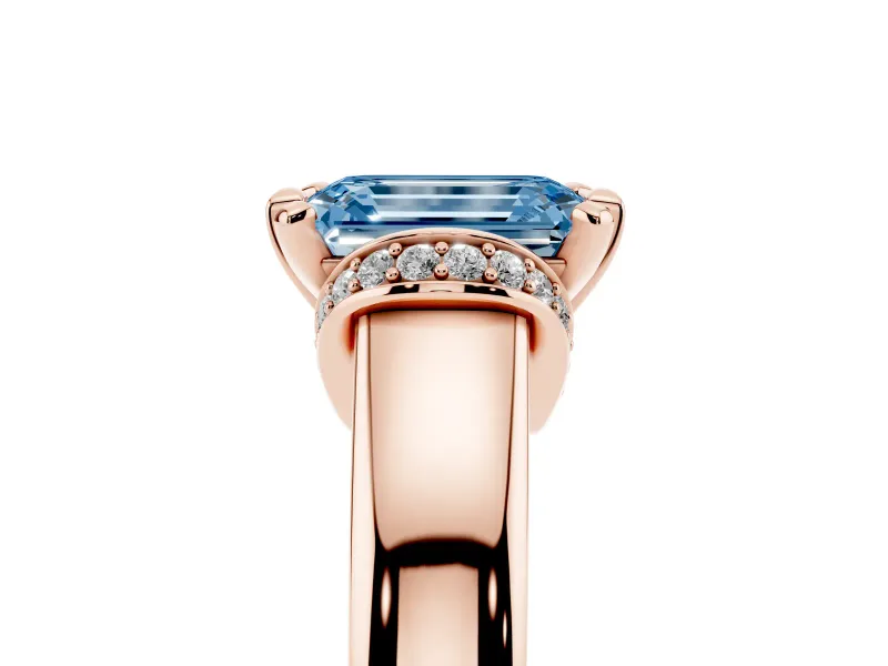 Emerald Cut Pavé Collar Engagement Ring Setting for a Fancy Blue Lab-Grown Diamond | Rose Gold