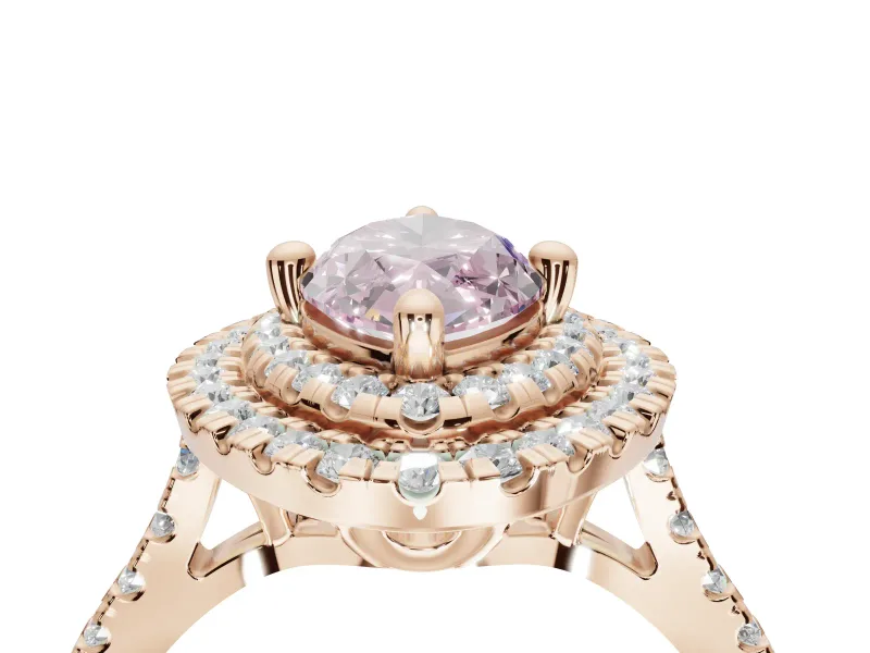 Fancy Pink Marquise Lab-Grown Diamond Double Halo Statement Ring Set in Rose Gold with Pavé Band