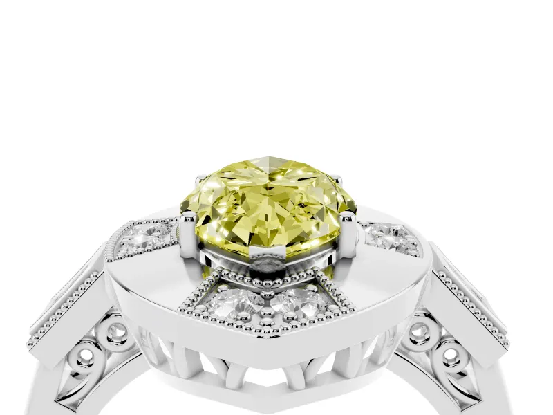 Marquise Milgrain Sectioned Halo Engagement Ring Setting for a Fancy Yellow Lab-Grown Diamond | Sterling Silver