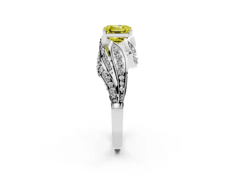 Asscher Cut Bypass Hidden Halo Engagement Ring Setting for a Fancy Yellow Lab-Grown Diamond | Graduated Pavé | Platinum