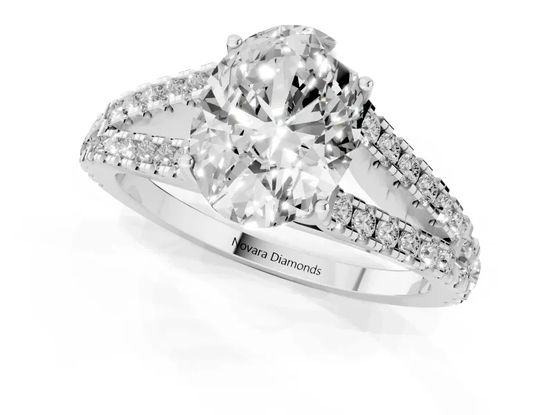 Oval Graduated Pave Split Shank Engagement Ring Setting | V Split Shoulders | Platinum