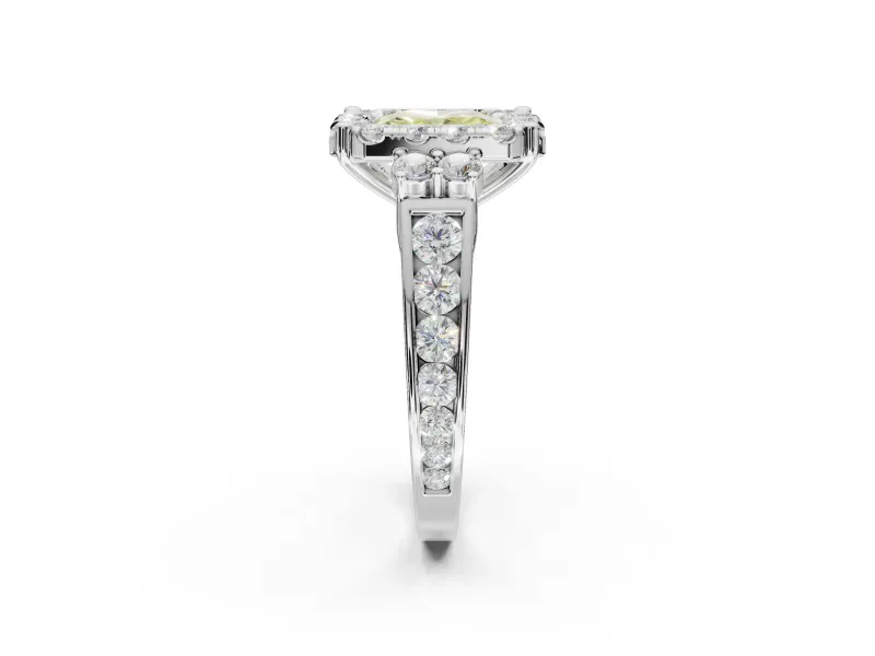 Radiant Cut Halo Engagement Ring Setting for a Fancy Yellow Lab-Grown Diamond | Graduated Channel Band | Platinum