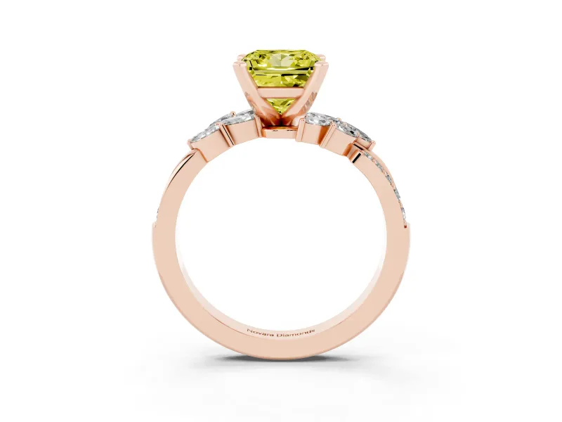 Fancy Yellow Princess Cut Diamond Solitaire Ring Set in Rose gold with Marquise Twist Band and Prong Setting
