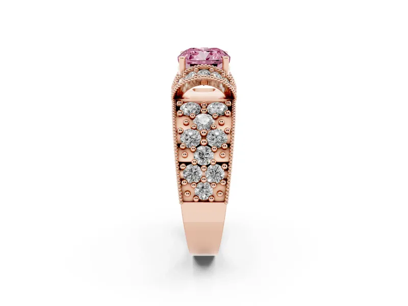 Cushion Cut Vintage Pave Engagement Ring Setting for a Fancy Pink Lab-Grown Diamond | Milgrain Edges | Rose Gold