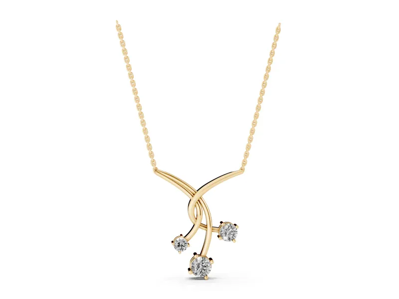 Round Lab-Grown Diamond Intertwined Pendant Necklace | Staggered Trio | Yellow Gold
