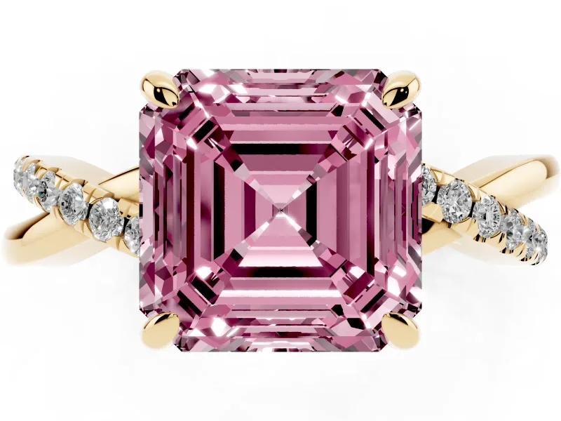 Asscher Cut Twist Engagement Ring Setting for a Fancy Pink Lab-Grown Diamond | Yellow Gold