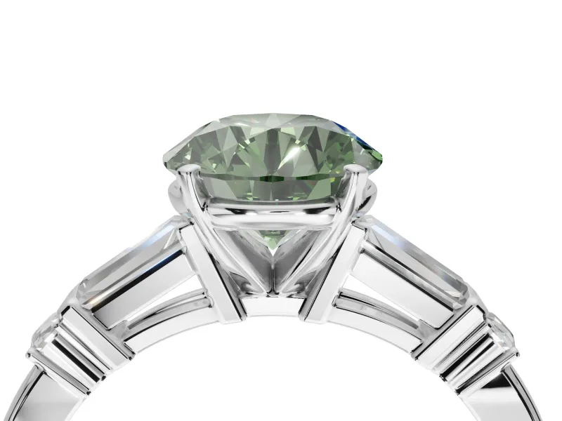 Round Tapered Baguette Engagement Ring Setting for a Fancy Green Lab-Grown Diamond | White Gold