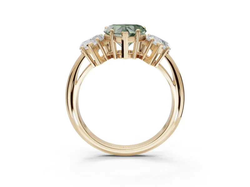 Heart-Shaped 3 Stone Engagement Ring Setting for a Fancy Green Lab-Grown Diamond | Yellow Gold - Design NV-24895