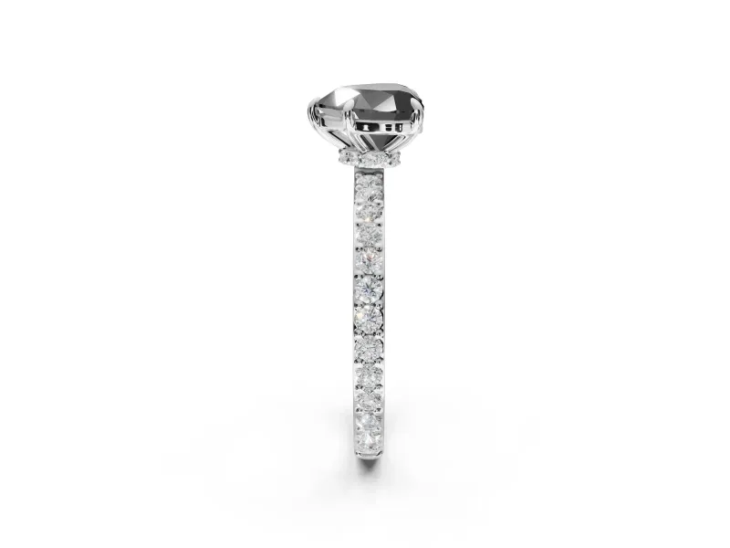 Heart-Shaped Hidden Halo Solitaire Engagement Ring Setting for a Black Center | Pavé Band | Platinum