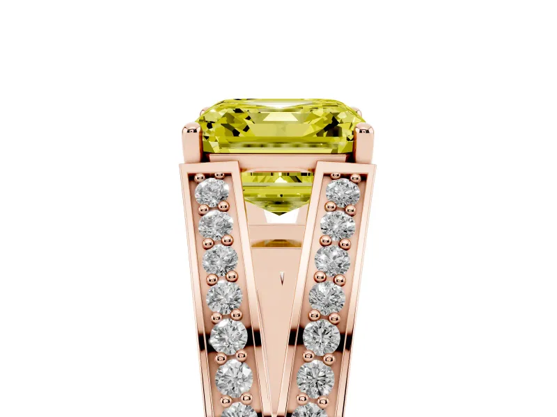 Asscher Cut Split Shank Pavé Engagement Ring Setting for a Fancy Yellow Lab-Grown Diamond | Rose Gold