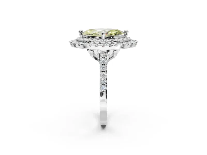 Canary Yellow Marquise Lab-Grown Diamond Double Halo Statement Ring Set in Sterling Silver with Pavé Band