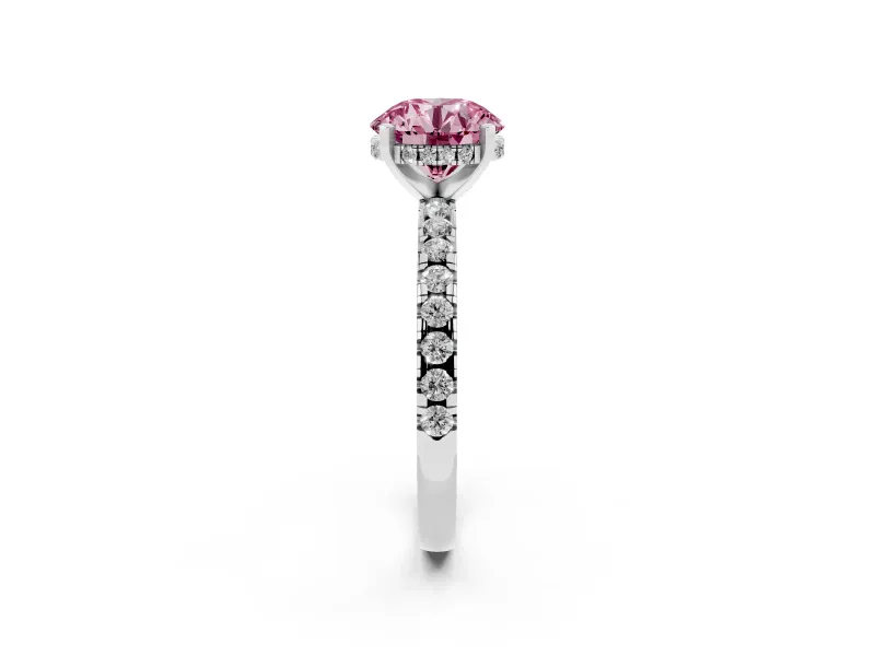 Round Hidden Halo Solitaire Engagement Ring Setting for a Fancy Pink Lab-Grown Diamond | Pave Band | Platinum