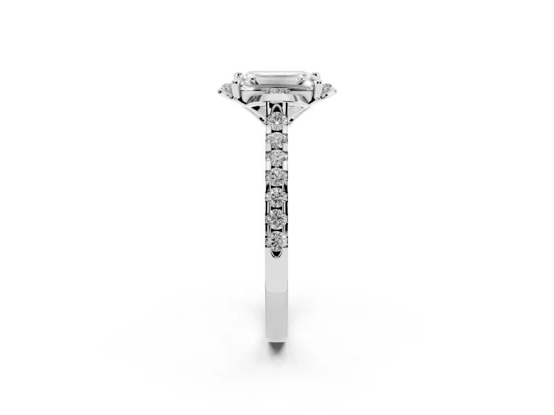 Emerald Cut Floral Petal Engagement Ring Setting | Petal Accents | White Gold