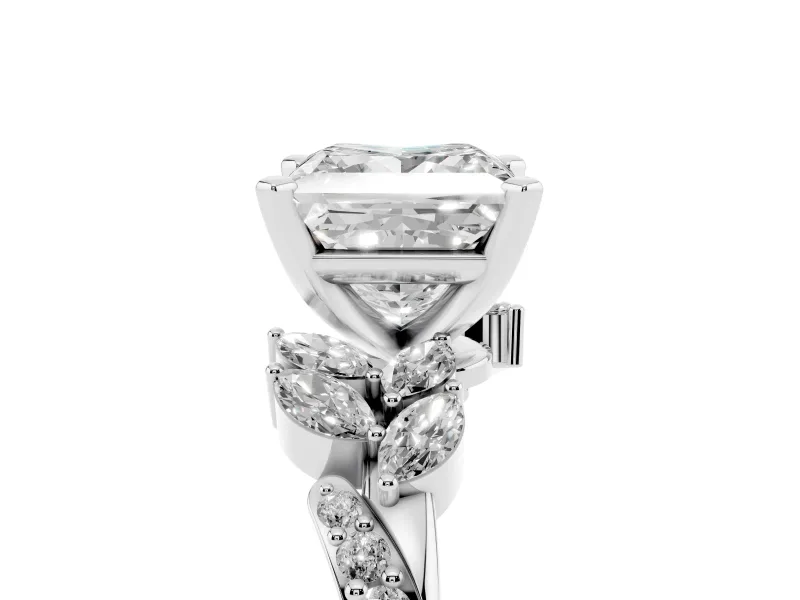 Princess Cut Diamond Solitaire Ring Set in Platinum with Marquise Twist Band and Prong Setting