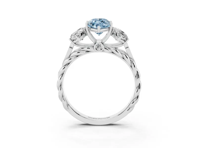 Fancy Blue Marquise Cut Diamond Three-Stone Ring Set in White gold with Braided Band