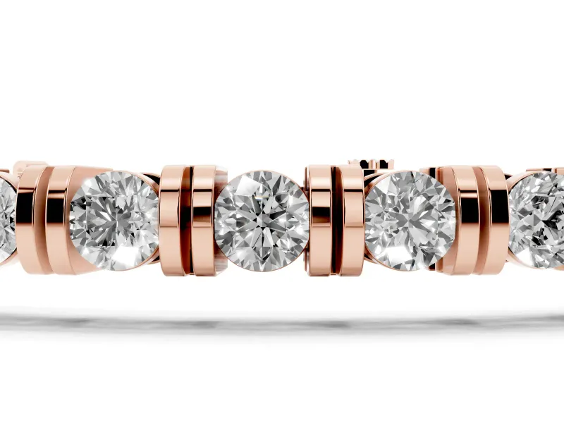 Round Lab-Grown Diamond Bar Set Tennis Bracelet | Box Clasp | Rose Gold