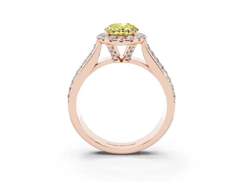 Oval Pavé Engagement Ring Setting for a Fancy Yellow Lab-Grown Diamond | Wide Three-Row Band | Rose Gold