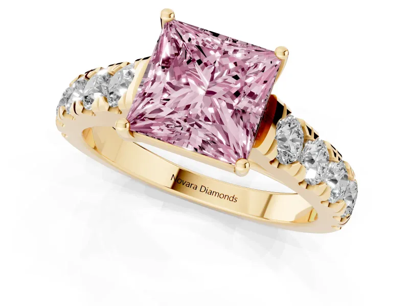 Princess Cut Engagement Ring Setting for a Fancy Pink Lab-Grown Diamond | Yellow Gold - Design NV-24643