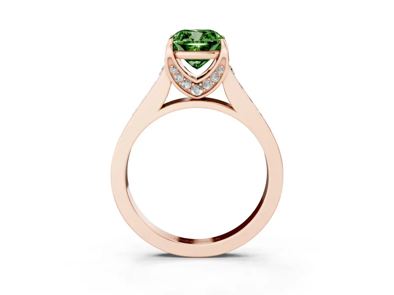 Cushion Cut Graduated Pavé Engagement Ring Setting for a Fancy Green Lab-Grown Diamond | Rose Gold