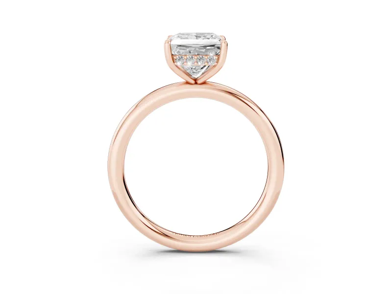 Princess Cut Hidden Halo Engagement Ring Setting | Thin Plain Band | Rose Gold