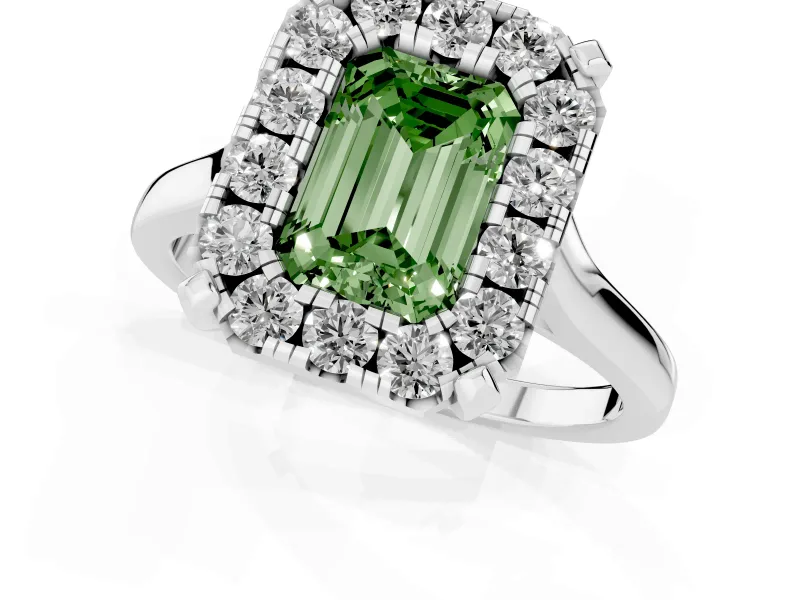 Emerald Cut Claw Corner Halo Engagement Ring Setting for a Fancy Green Lab-Grown Diamond | Plain Band | Sterling Silver
