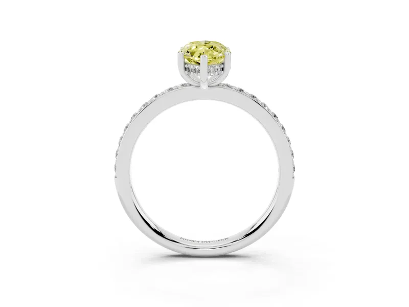 Fancy Yellow Marquise Cut Diamond Pavé Band Ring Set in Platinum with Prong-Set Center Stone