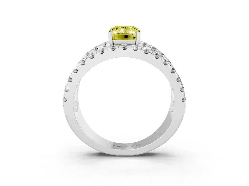 Emerald Cut Split Shank Pavé Engagement Ring Setting for a Fancy Yellow Lab-Grown Diamond | Platinum
