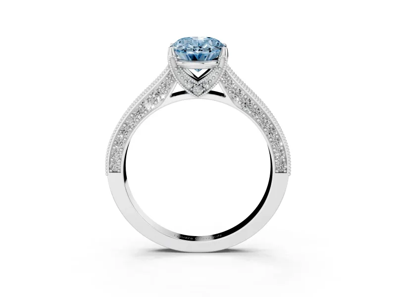 Oval Hidden Halo Engagement Ring Setting for a Fancy Blue Lab-Grown Diamond | Milgrain Pave | Sterling Silver