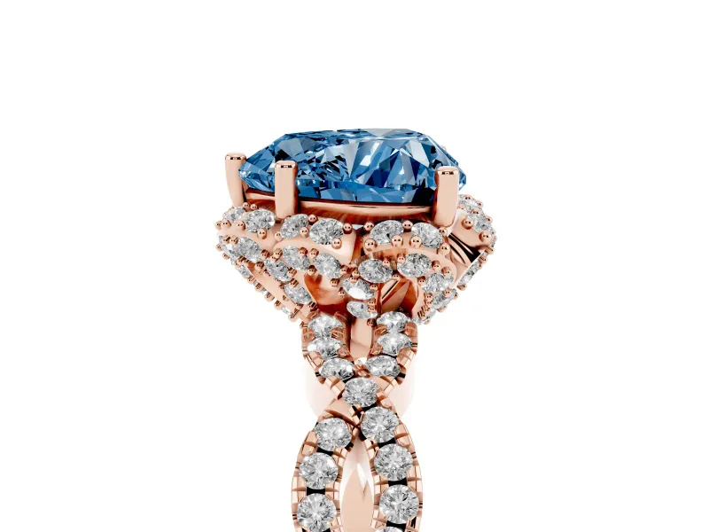 Heart-Shaped Milgrain Halo Engagement Ring Setting for a Fancy Blue Lab-Grown Diamond | Graduated Shoulders | Rose Gold